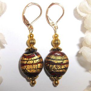 Gold and Red Beaded Drop Earrings Dangle Fashion Accessory Jewelry Gift NWT 8251